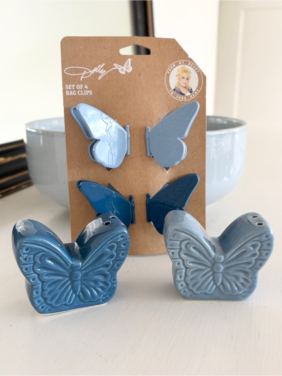 Dolly Parton Other - DOLLY Parton Butterfly Bag Clips & Ceramic Salt & Pepper Shakers
